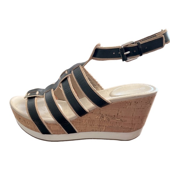 Rockport Gladiator Wedge Sandals Black and White w/ Cork‎ Size 9 Adidas Adiprene - Picture 1 of 8